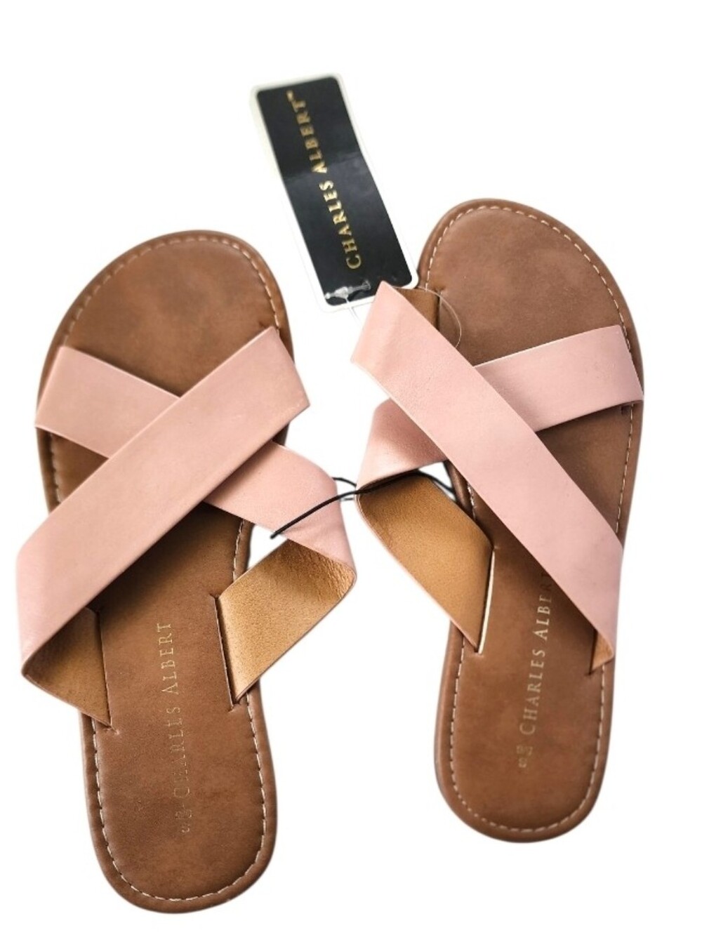 Charles Albert Blush Pink Crisscross Slide Sandals - Size Small 5/6